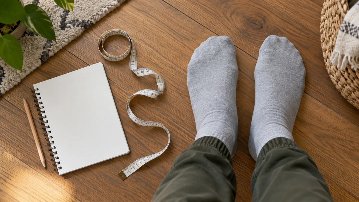 Editorial illustration of footwear sizing preparation